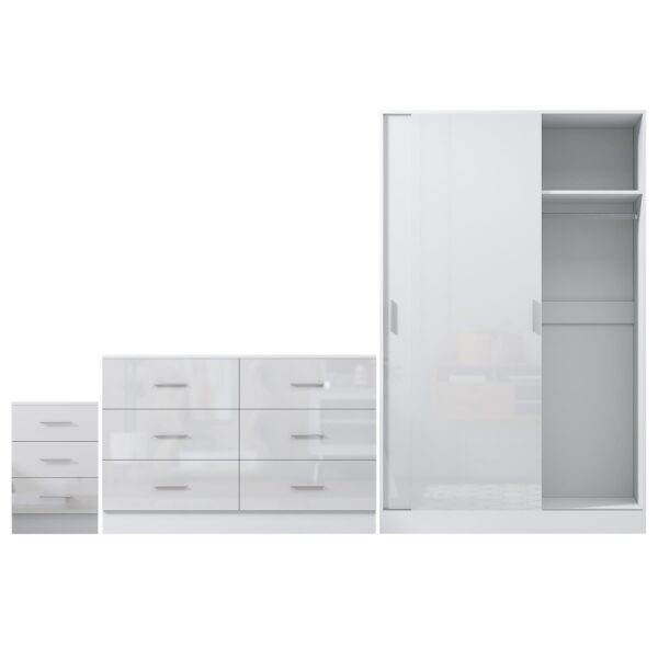 Reflect 2 Door Sliding Wardrobe, 6 Drawer Wide Chest, 3 Drawer Bedside - White Gloss & Matt White - Modern Bedroom Furniture Set - Image 9