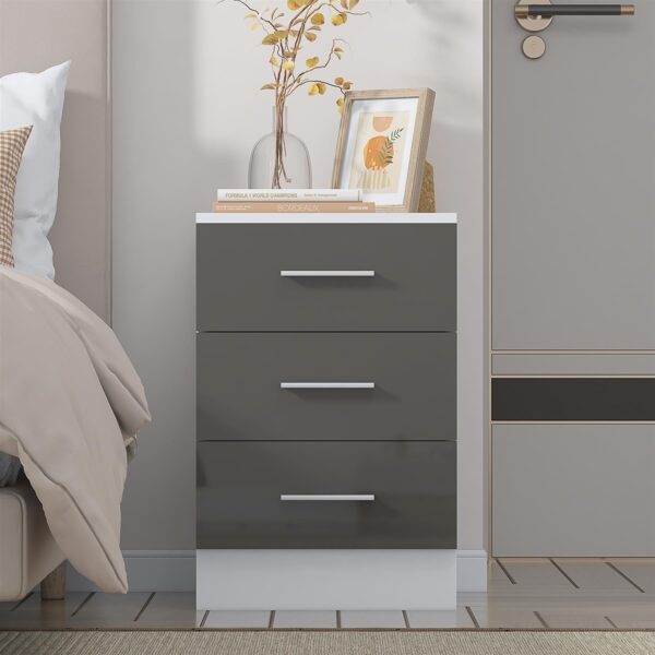 REFLECT High Gloss Bedroom Furniture Wardrobe Chest Bedside Desk in Grey/White - Image 37