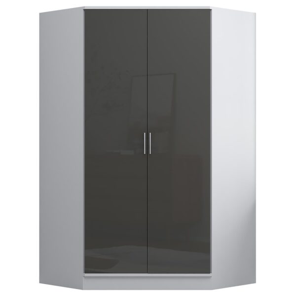 Reflect 2 Door Corner Wardrobe - Grey Gloss & Matt White - 2 Hanging Rails & 8 Shelves - H: 180cm x W: 103cm - Modern Design - Image 6
