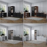 REFLECT Gloss 4pc Set - 2 Door Sliding Wardrobe + Wide Chest + Bedside + Desk.