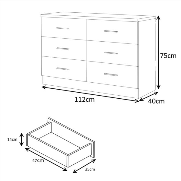 Reflect 2 Door Sliding Wardrobe, 6 Draw Wide Chest, 2x3 Drawer Bedsides - White Gloss & Matt White - Modern Bedroom Furniture Set - Image 9