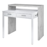 AMBRA Extending Computer Desk with 2 Storage Drawers - Home Office & Console Table for Bedroom, Living Room, Hallway - White/Grey.