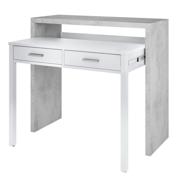 AMBRA Extending Computer Desk with 2 Storage Drawers - Home Office & Console Table for Bedroom, Living Room, Hallway - White/Grey.