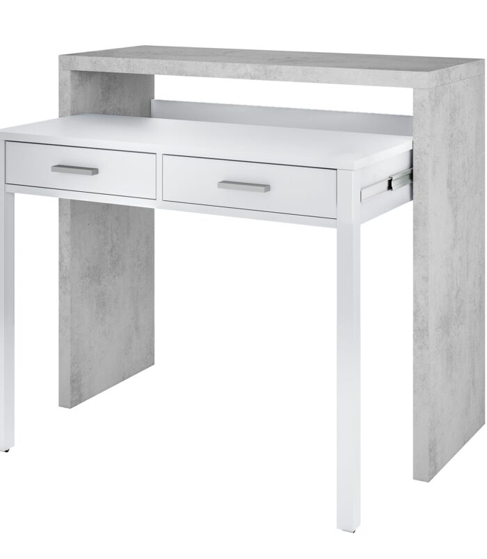 AMBRA Extending Computer Desk with 2 Storage Drawers - Home Office & Console Table for Bedroom, Living Room, Hallway - White/Grey.