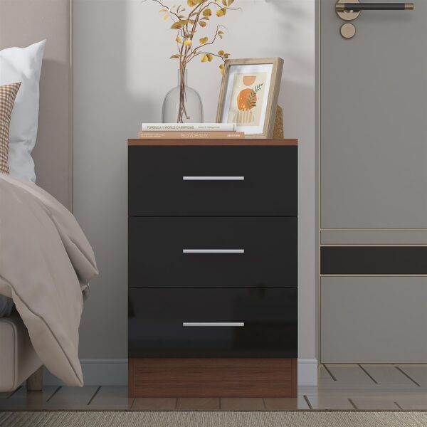 REFLECT High Gloss Bedroom Furniture Wardrobe Chest Bedside Desk - Black/Walnut - Image 99