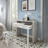 AMBRA Extending Computer Desk with 2 Storage Drawers - Home Office & Console Table for Bedroom, Living Room, Hallway - White/Grey.
