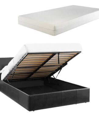 LUNA 3FT Single Black Ottoman Storage Bed with Gas Lift & 25cm Thick Memory Foam Mattress - L: 203cm x W: 108cm x H: 88.5cm