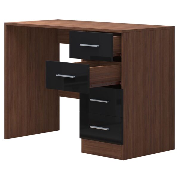 Reflect 4 Drawer Desk - Black Gloss & Walnut - Modern Bedroom Storage for Vanity, Work or Study - H: 72cm x W: 99cm x D: 39.5cm - Image 5