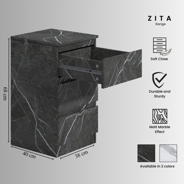 ZITA Grey Marble Effect 4 Piece Bedroom Set - 2 Door Wardrobe, Tall Chest & 2 Bedside Tables, Stylish Storage Solution - Image 8