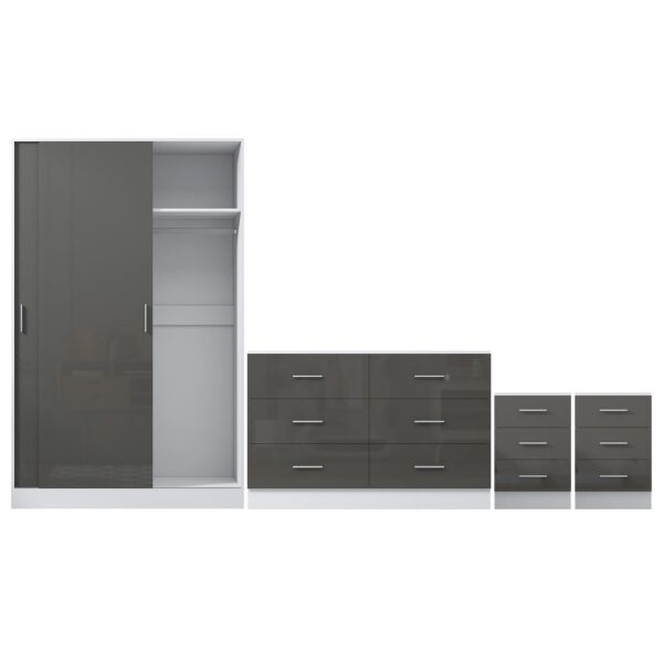 Reflect 2 Door Sliding Wardrobe, 6 Drawer Wide Chest, 2x3 Drawer Bedsides - Grey Gloss & Matt White - Modern Bedroom Furniture Set - Image 7