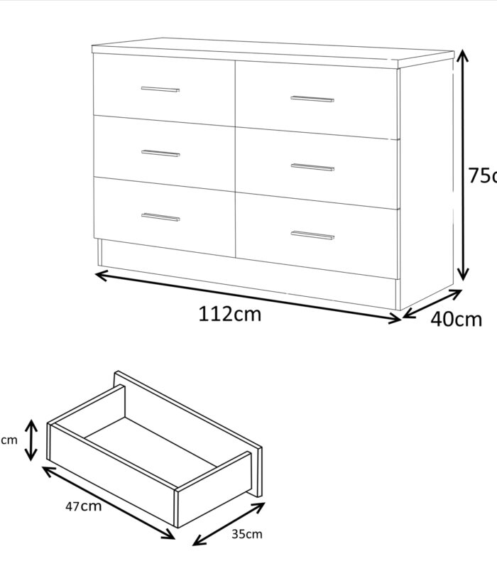 REFLECT Gloss 4pc Set - 2 Door Sliding Wardrobe + Wide Chest + Bedside + Desk.