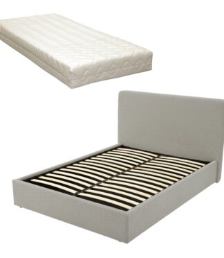 TEDDY BOUCLE 5FT King White Ottoman Storage Bed Gas Lift Up - (L) 220cm x (W) 170cm (H) 113cm with Memory Foam & Spring Mattress