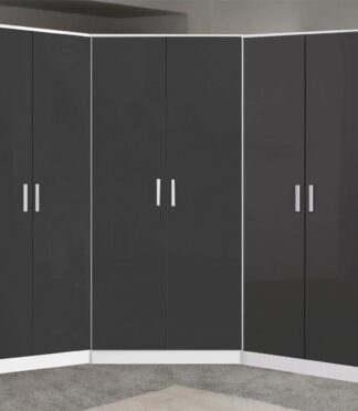 Reflect 3pc Wardrobe Bundle - 2 Door Corner + 2x 2 Door Plain - Grey Gloss & Matt White - H: 180cm x W: 179cm x D: 103cm