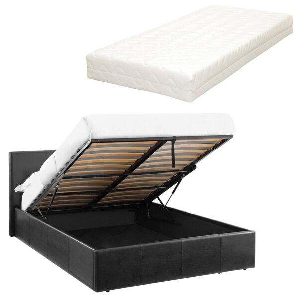 LUNA Faux Leather Ottoman Storage Bedframe in Black 4 Size + Mattress Options - Image 47