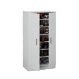BELLINI White 2 Door Shoe Storage Cabinet - 6 Shelves Holds 20 Pairs - Space-Saving Design - H: 108cm x W: 55cm x D: 36cm.