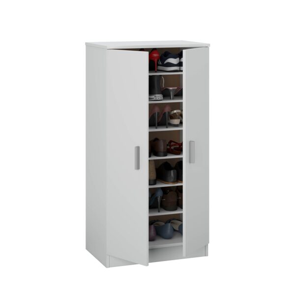 BELLINI White 2 Door Shoe Storage Cabinet - 6 Shelves Holds 20 Pairs - Space-Saving Design - H: 108cm x W: 55cm x D: 36cm.