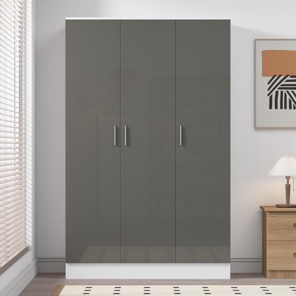 REFLECT High Gloss Bedroom Furniture Wardrobe Chest Bedside Desk in Grey/White - Image 45