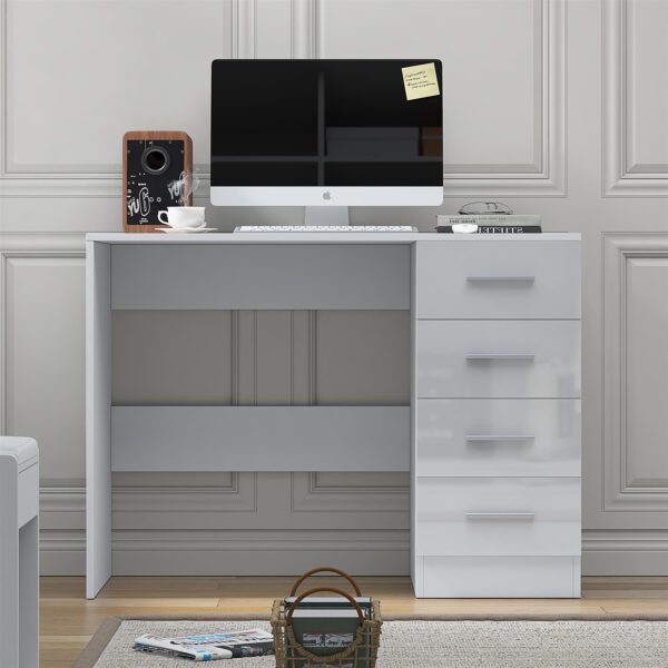 Reflect 4 Drawer Desk - White Gloss & Matt White - Modern Bedroom Storage for Vanity, Work or Study - H:72cm x W: 99cm x D: 39.5cm - Image 2
