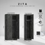 ZITA Grey Marble Effect 2 Piece Wardrobe Set - 2 Door and 1 Door, Spacious Bedroom Storage Solutions.