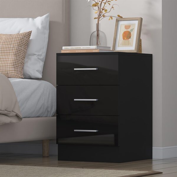 REFLECT High Gloss Bedroom Furniture Wardrobe Chest Bedside Desk Option in Black - Image 44