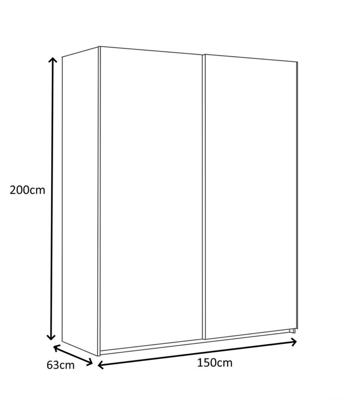 ARM White 2 Door Sliding Wardrobe 150cm Wide Contemporary Design.