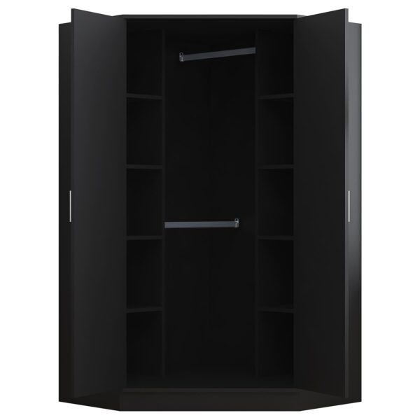Reflect 2 Door Corner Wardrobe - Black Gloss & Black Oak - 2 Hanging Rails & 8 Shelves - H: 180cm x W: 103cm - Modern Design - Image 8