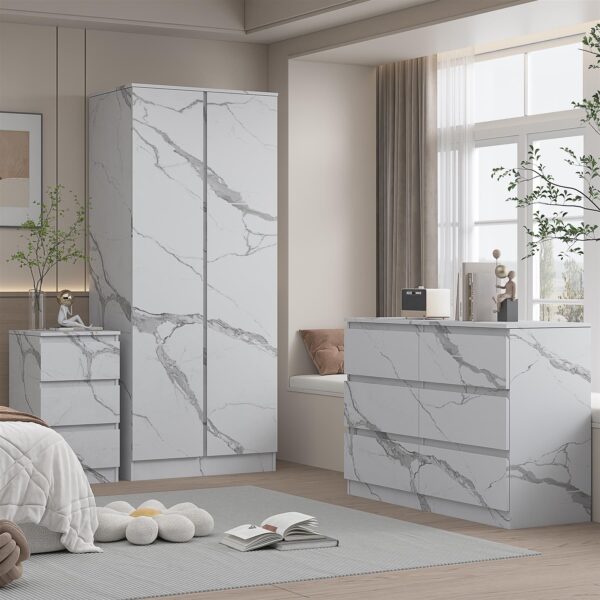 ZITA 3/4pc Bedroom Furniture Sets Wardrobe Chest Bedside - White OR Grey Marble - Image 95