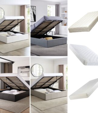 LUNA 4FT Small Double Faux Leather Ottoman Storage Bed-Mattress & Colour Options