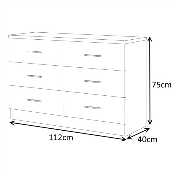 Reflect Wide 6 Drawer Chest - Black Gloss & Matt Black - Modern Bedroom Storage Unit with Drawers - H: 75cm x W: 112cm x D: 40cm - Image 6