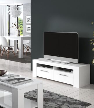 AMBIT White Dual Zone Under TV Unit - Modern Media Entertainment Cabinet - H: 43cm x W: 120cm x D: 42cm