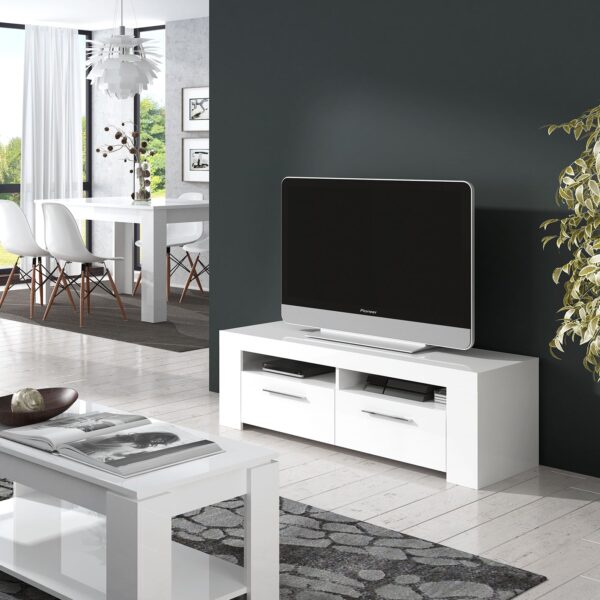 AMBIT White Dual Zone Under TV Unit - Modern Media Entertainment Cabinet - H: 43cm x W: 120cm x D: 42cm
