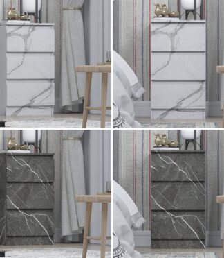 ZITA Bedroom Furniture Tall 3 Drawer Bedside in White OR Grey Marble Colour