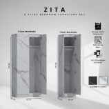 ZITA White Marble Effect 2 Piece Wardrobe Set - 2 Door and 1 Door, Spacious Bedroom Storage Solutions.