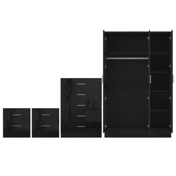 REFLECT Gloss 4pc Set - 3 Door Mirrored Wardrobe + 5 Draw Chest + 2 Bedsides - Image 32