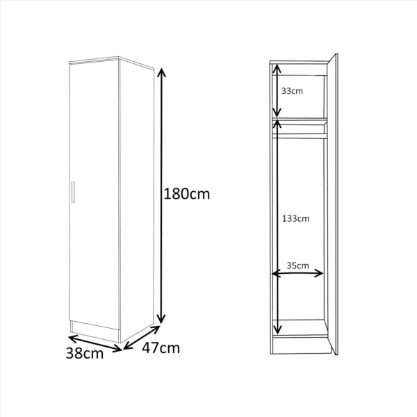 Reflect 1 Door Plain Wardrobe, 5 Drawer Chest, 2 Drawer Bedside & Desk - Black Gloss & Black Oak - Bedroom Furniture Set - Image 9