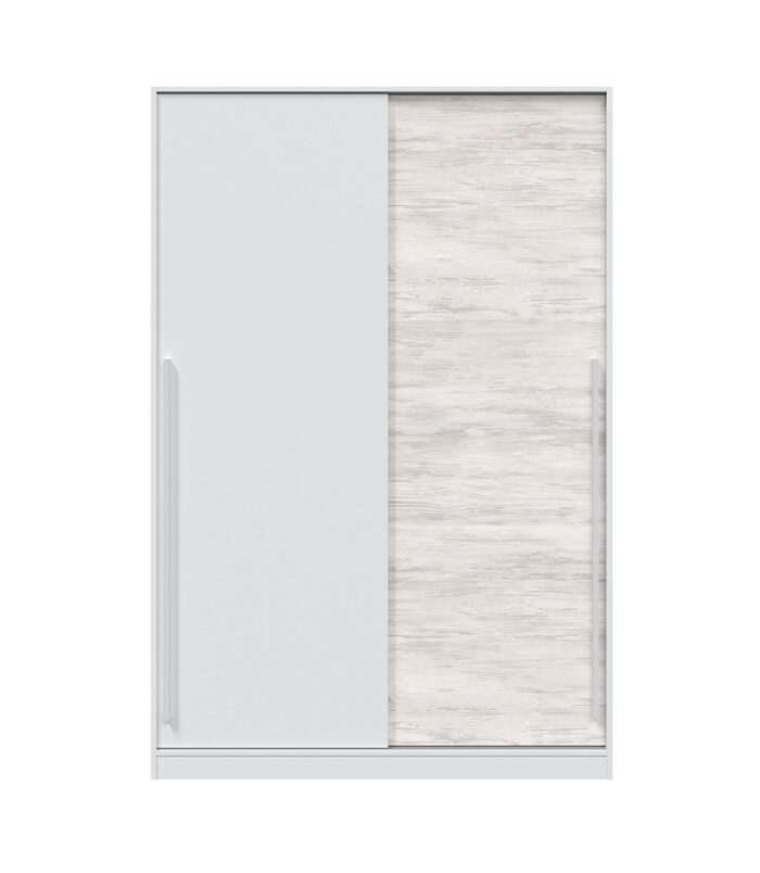 TOP 2 Door Large Modern Sliding Bedroom Wardrobe - White & Light Oak Finish - H: 200cm x W: 120cm x D: 50cm.