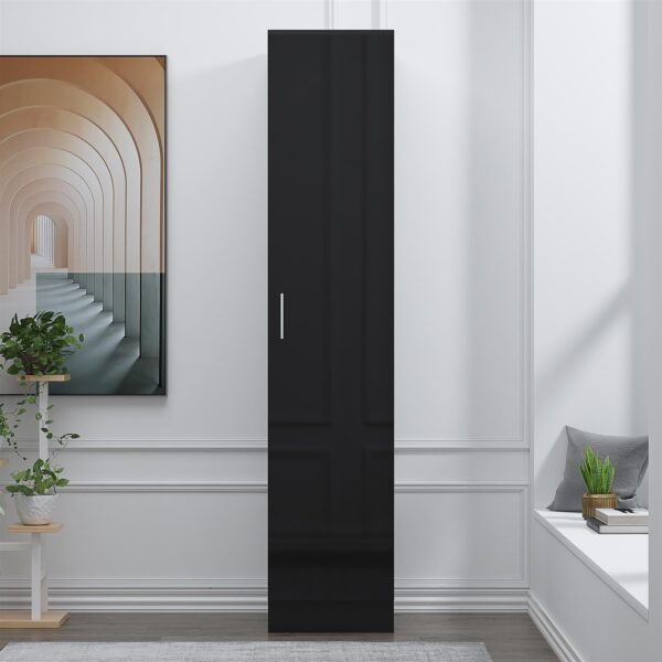 Reflect 1 Door High Gloss Wardrobe - Black, Durable Melamine Finish - Modern Bedroom Storage - Single Door Wardrobe - Image 3