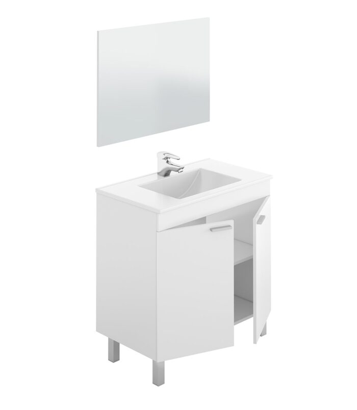 BALTIC 80cm Wide White Sink Unit 2 Door Under Basin Cabinet with Mirror.