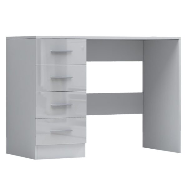 Reflect 3 Door Mirror Wardrobe, 5 Drawer Chest, 2 Drawer Bedside & Desk - White Gloss & Matt White - Modern Bedroom Furniture Set - Image 7