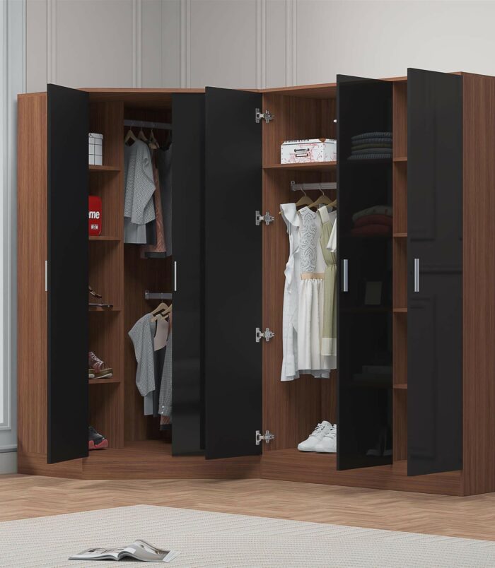 2 door corner and 2 door wardrobe black walnut