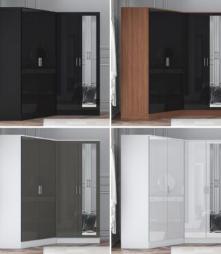 REFLECT Gloss 4 Door Wardrobe Bundle Inc 2 Door Corner + 2 Door Mirror Wardrobes