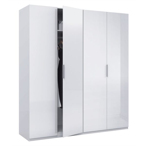 MAX 180cm Wide Satin White Wardrobe 4 Door Storage Unit.