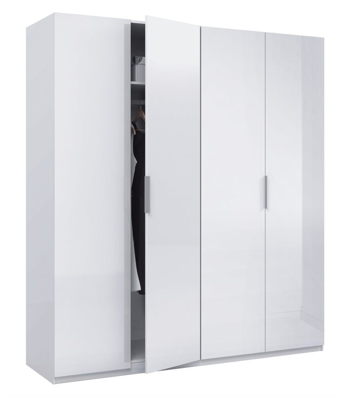 MAX 180cm Wide Satin White Wardrobe 4 Door Storage Unit.