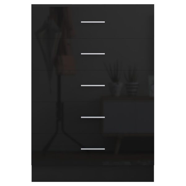 Reflect 5 Drawer Chest - Black Gloss & Black Oak - Modern Vertical Bedroom Storage Unit - H: 100cm x W: 70cm x D: 40cm - Image 3