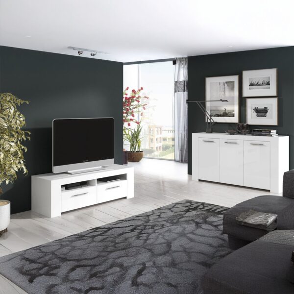 AMBIT White Dual Zone Under TV Unit - Modern Media Entertainment Cabinet - H: 43cm x W: 120cm x D: 42cm - Image 2