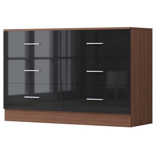 REFLECT High Gloss Bedroom Furniture Wardrobe Chest Bedside Desk - Black/Walnut - Image 4