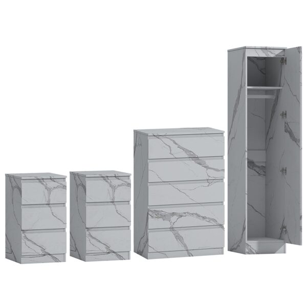 ZITA 4pc Set - 1 Door Wardrobe + Tall Chest + 2 Bedsides in White OR Grey Marble - Image 19