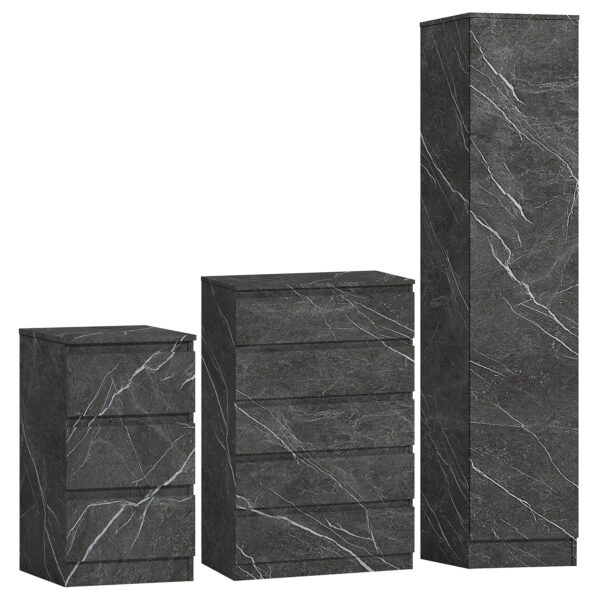 ZITA Grey Marble Effect 3 Piece Bedroom Set - 1-Door Wardrobe, Chest & Bedside Table, Stylish Modern Storage Furniture - Image 6