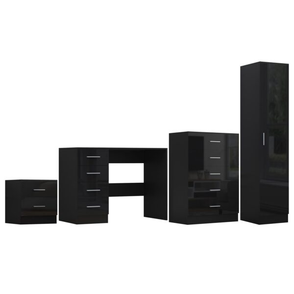 Reflect 1 Door Plain Wardrobe, 5 Drawer Chest, 2 Drawer Bedside & Desk - Black Gloss & Black Oak - Bedroom Furniture Set - Image 6