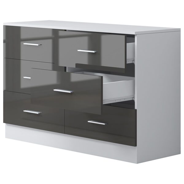 Reflect Wide 6 Drawer Chest - Grey Gloss & Matt White - Modern Bedroom Storage Unit with Drawers - H: 75cm x W: 112cm x D: 40cm - Image 4